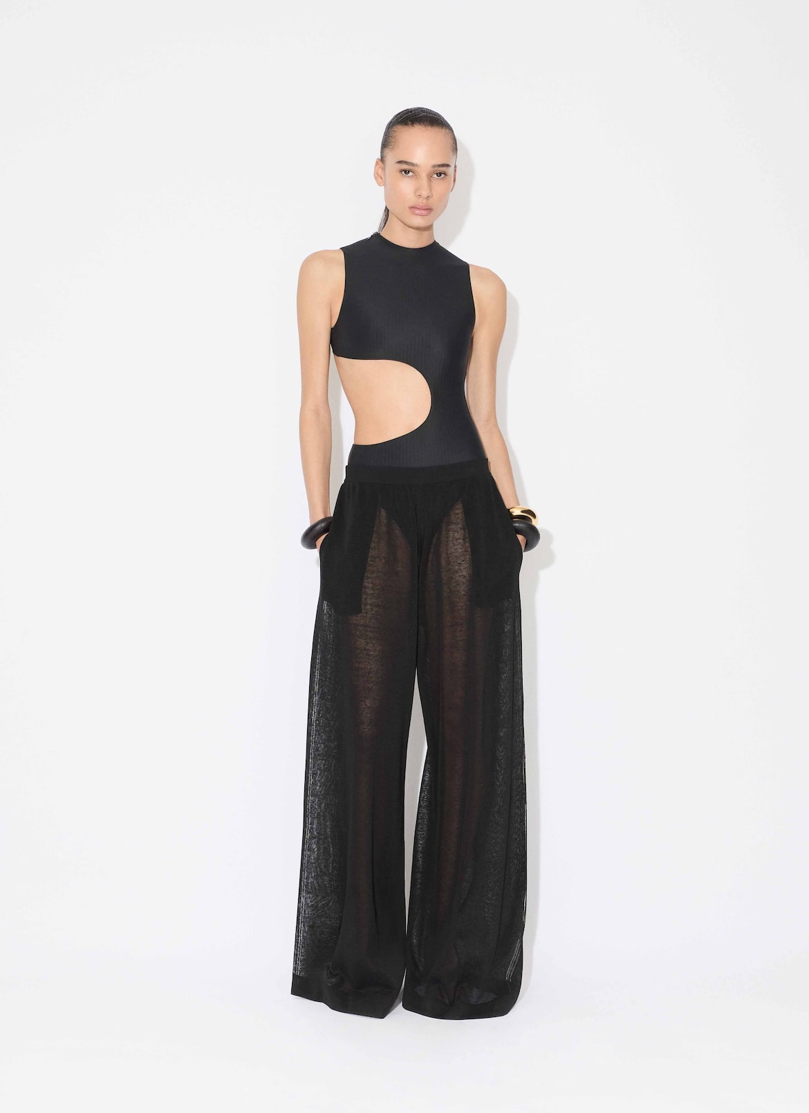 SILK LINEN KNIT PANTS ALAÏA BLACK SILK LINEN KNIT PANTS